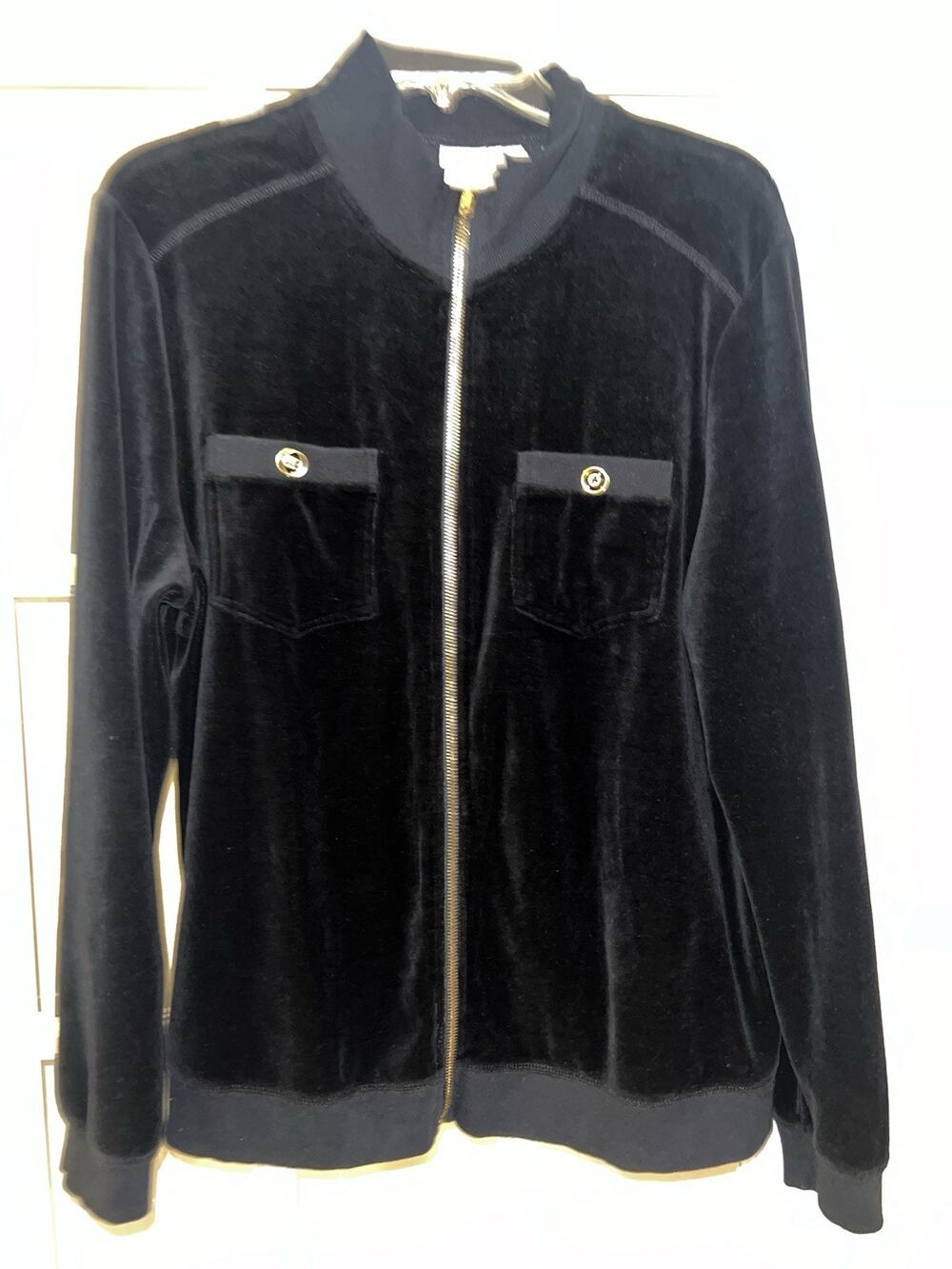 Vintage Hot Cotton Velour Jacket Womens Large Black Velvet Coastal Gothic